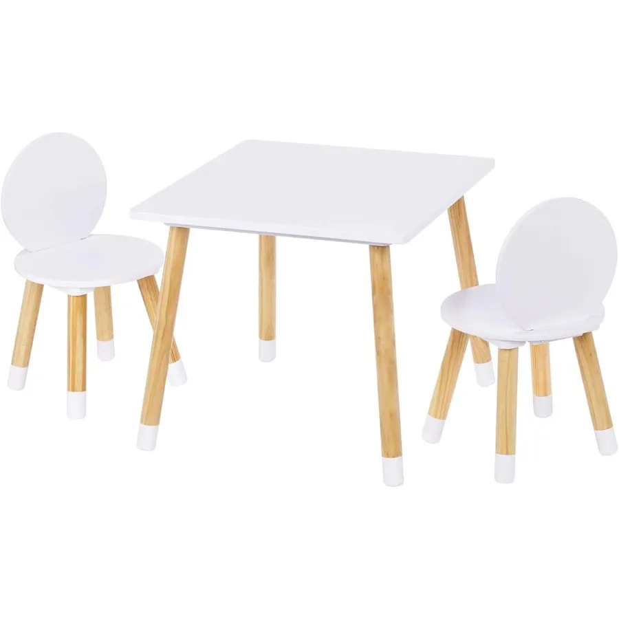 UTEX Juego de mesa y 2 sillas para niños pequeños, niños y niñas, juego de mesa y sillas para niños de 3 piezas, color blanco, ideal para salas de juegos y comedor