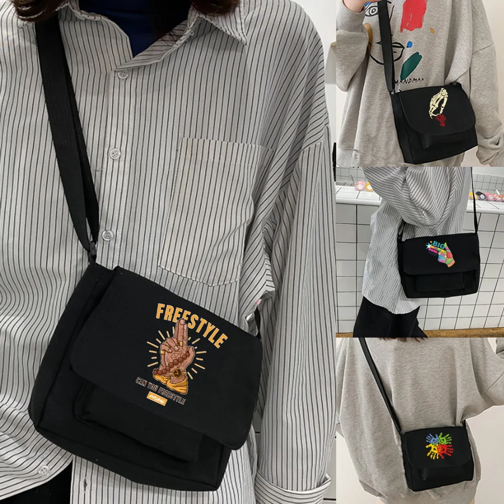 Functional MultiSlot Crossbody Bag Adjustable Strap Flap Cover Fabric Hand Pattern Sling Pouch for Daily Urban Outing Short Trip