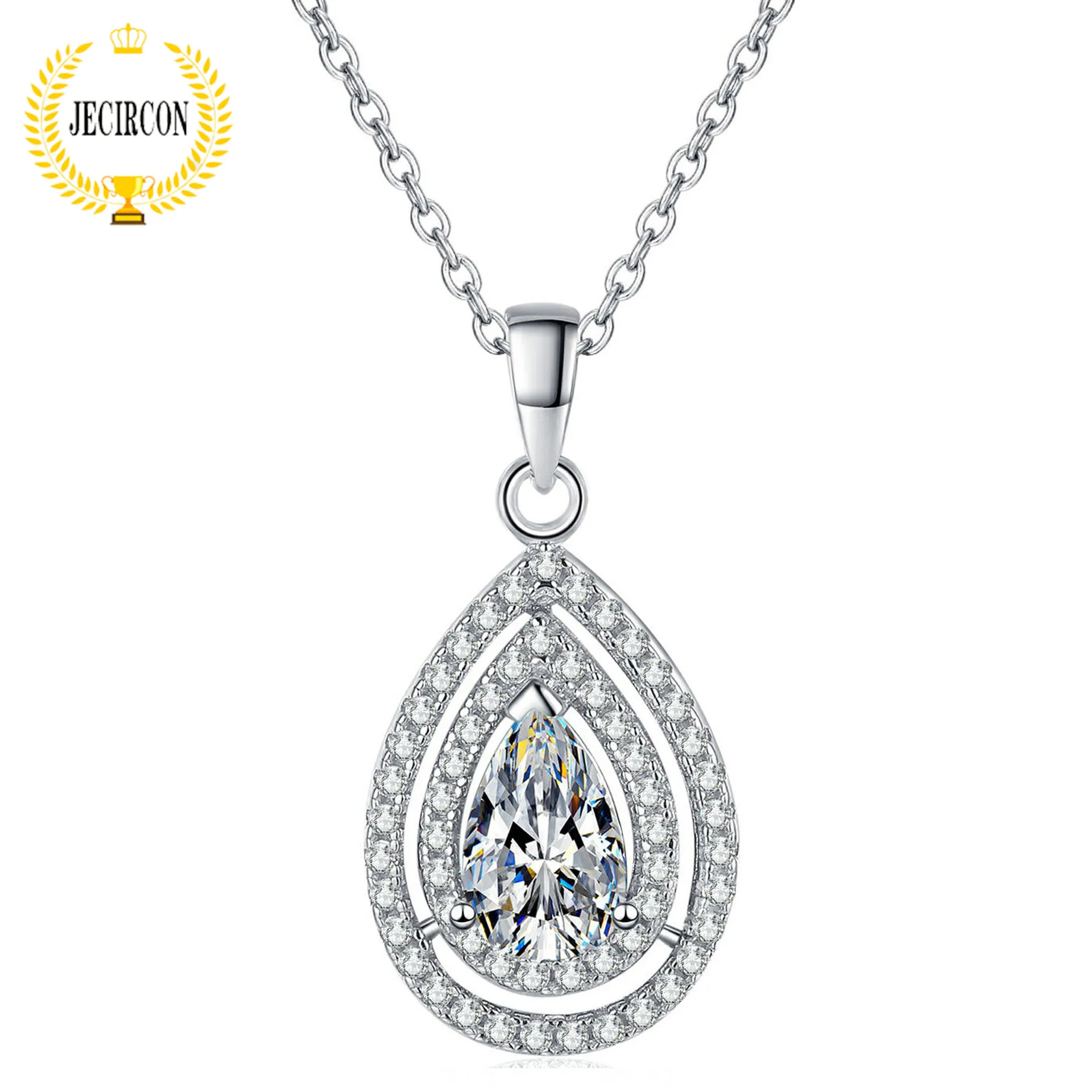 

JECIRCON 925 Sterling Silver Moissanite Necklace for Women 1ct Water Drop Pear Shaped Hollow Pendant Full Diamond Clavicle Chain