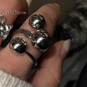 1x المبالغة الشرير المعادن شخصية تصميم هندسي زهرة الكرة شكل خواتم للنساء موضة بسيطة قابل للتعديل مجوهرات هدية #1