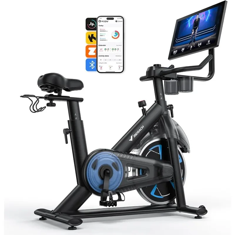 

Merach Magnetic Exercise Bike with 21.5" HD Display & Auto Resistance, Low Noise Stationary Bike for Home with