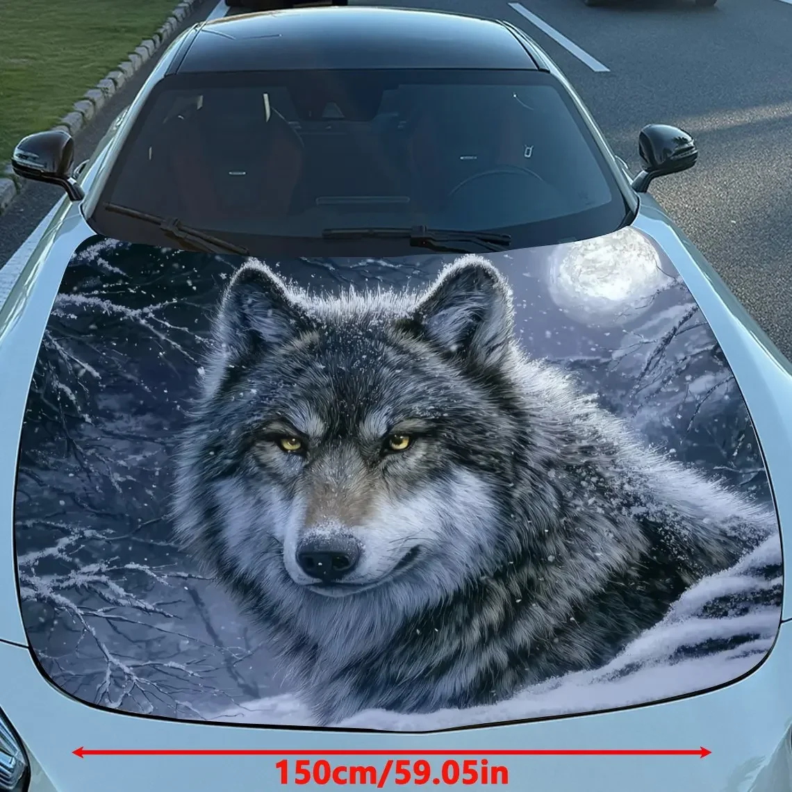Snow Wolf Soul Car Hood Decal - Durable PVC Vinyl Wrap For Engine Protection, Stylish Pattern & Bold Design, Perfect For Most Ve