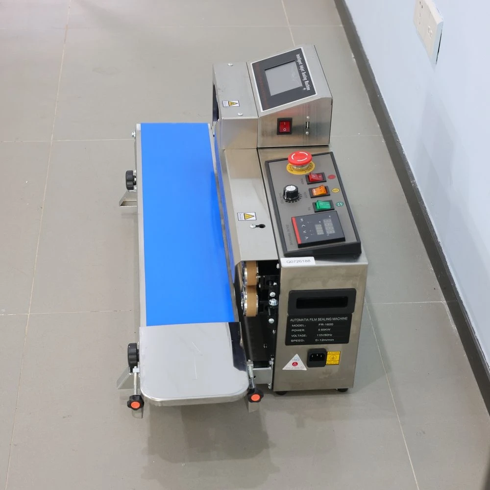 

FR-1600 Plastic Bag Band Sealer Expiry Date QR Coding Continuous Sealing Machine With Inkjet Printer