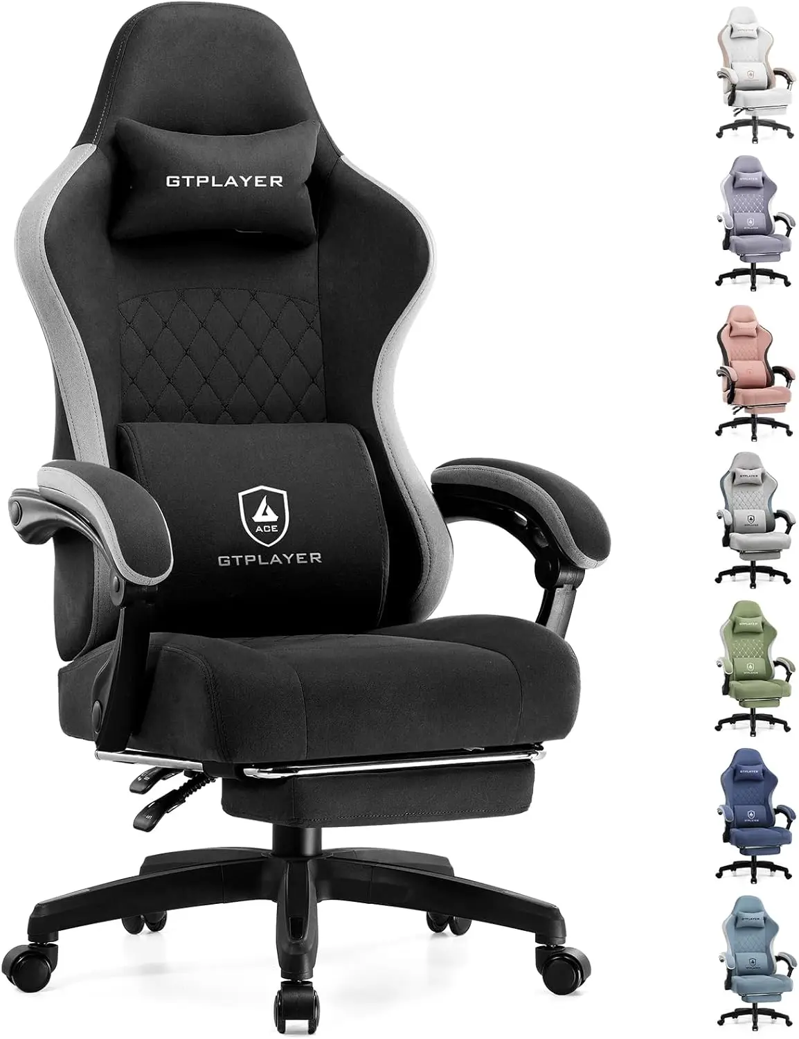 

Gaming Chair with Lumbar Support, Ergonomic Office Chair, Pocket Spring Cushion, Adjustable Armrests & Footrest (Black)