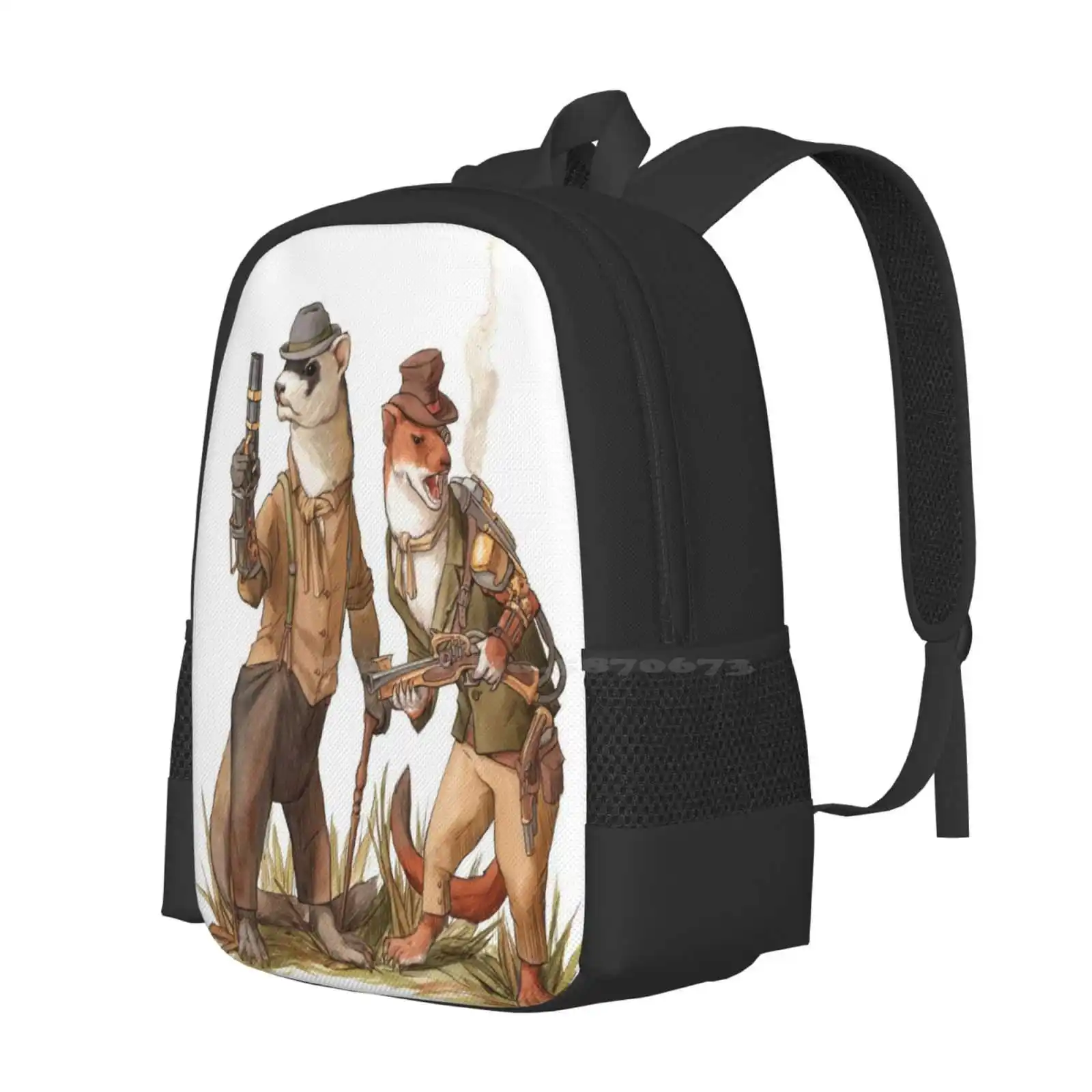 Steampunk Weasels Hot Sale Schoolbag Backpack Fashion Bags Steampunk Steam In The Willows Wind In The Willows Watercolour