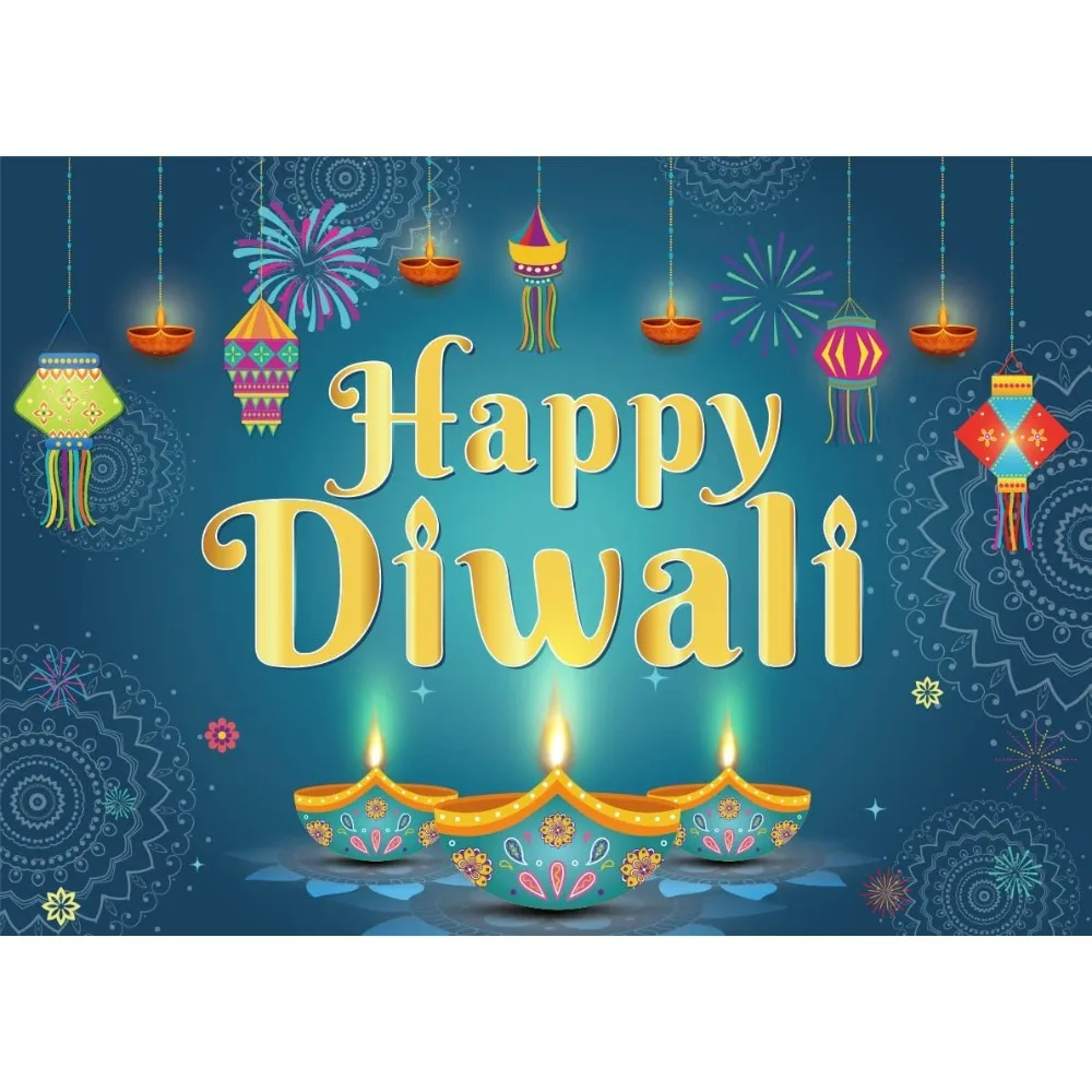 

Fangleland Diwali Blue Background Cloth Happy Diwali Decoration Diwali Backdrop Props Indian Festival of Lights Party Decoration