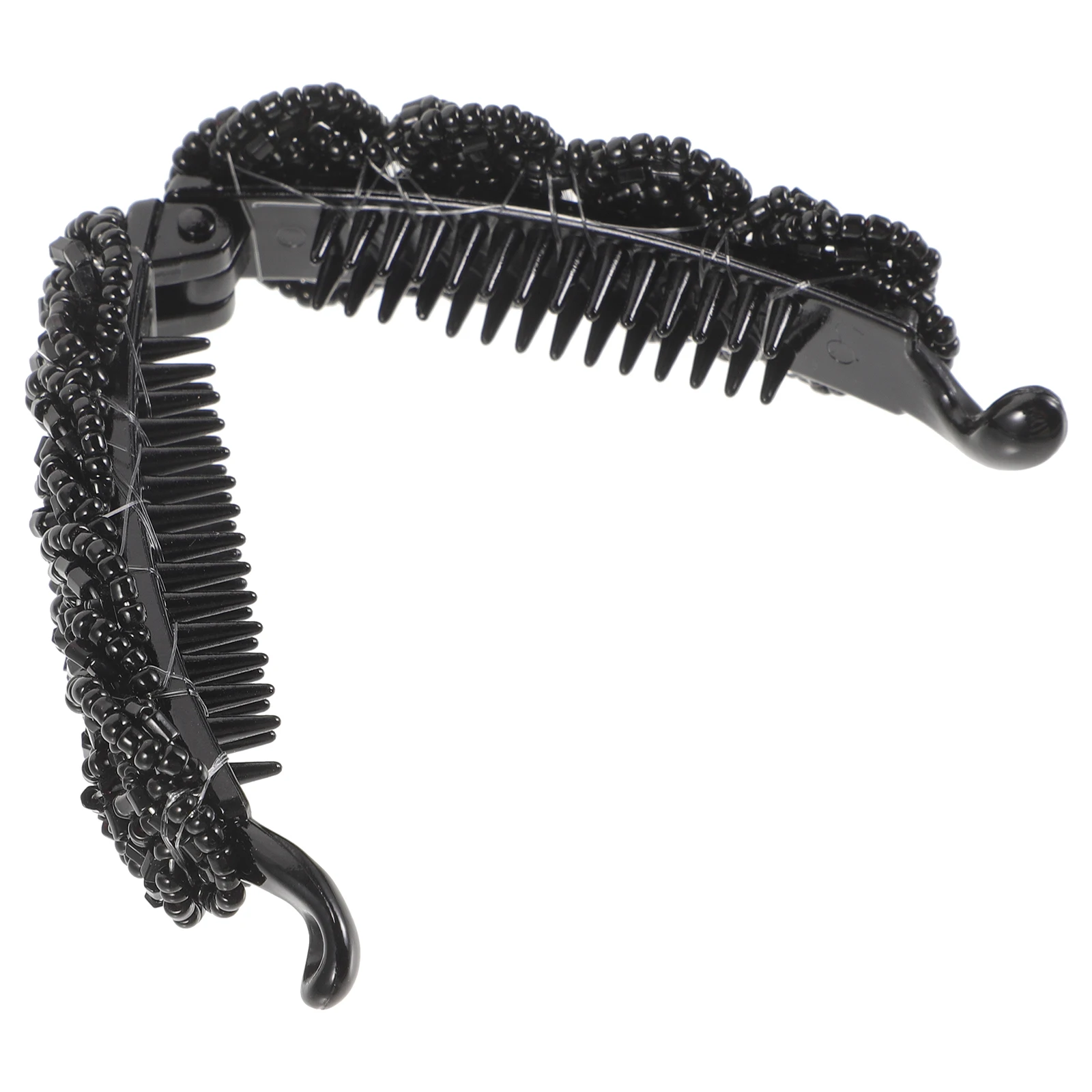 مشبك شعر الموز بتصميم لؤلؤي للنساء، حامل سريع على شكل ذيل حصان، مشبك لتصفيف الشعر لمناسبات مختلفة باللون الأسود