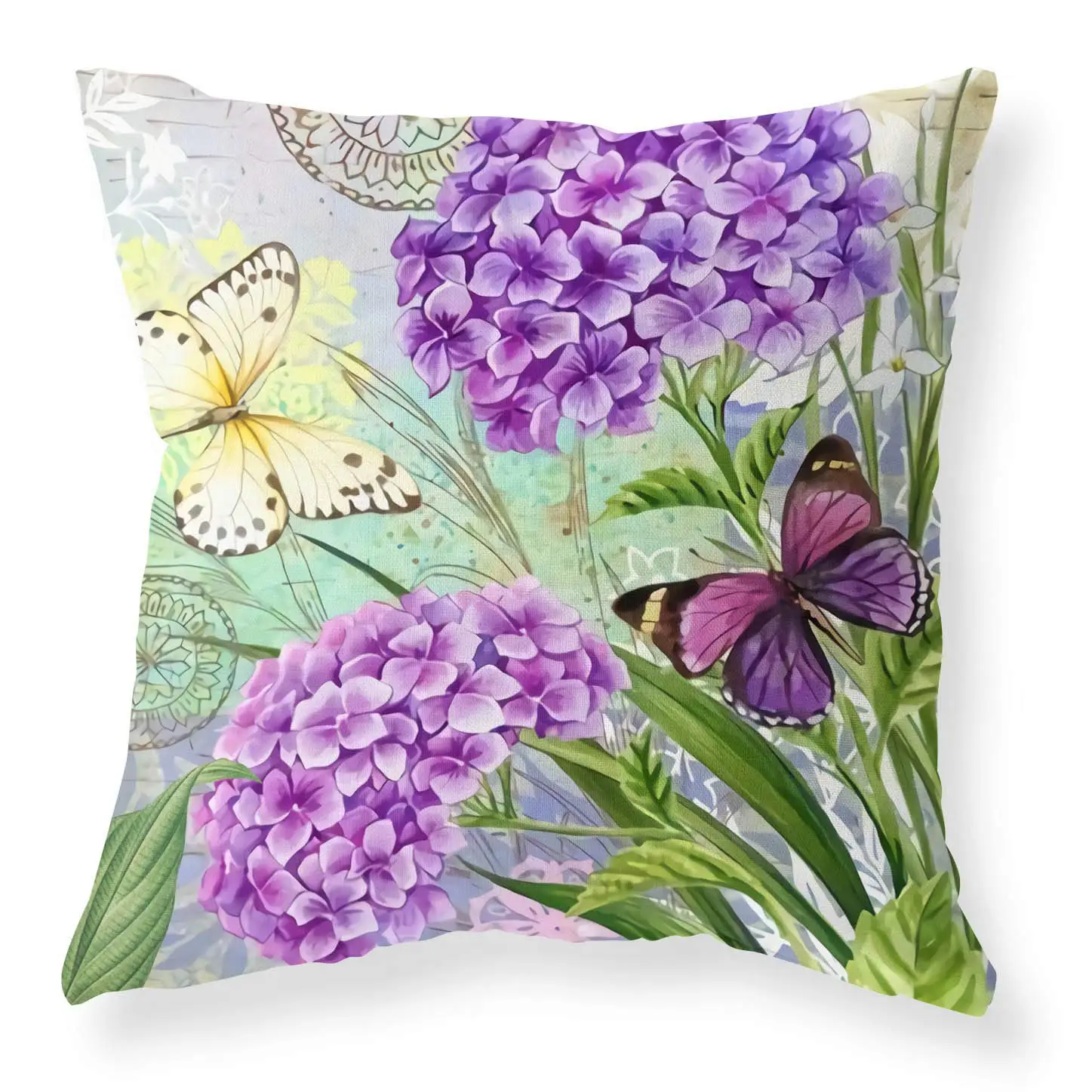 Lavender Lotus Butterfly Pattern Pillowcase Living Room Sofa Cushion Cover Home Decor Plant