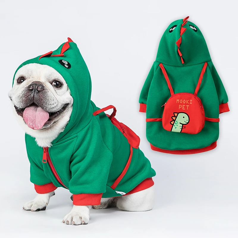 Pet clothing Dog clothing Dinosaur backpack Thickened plush jacket