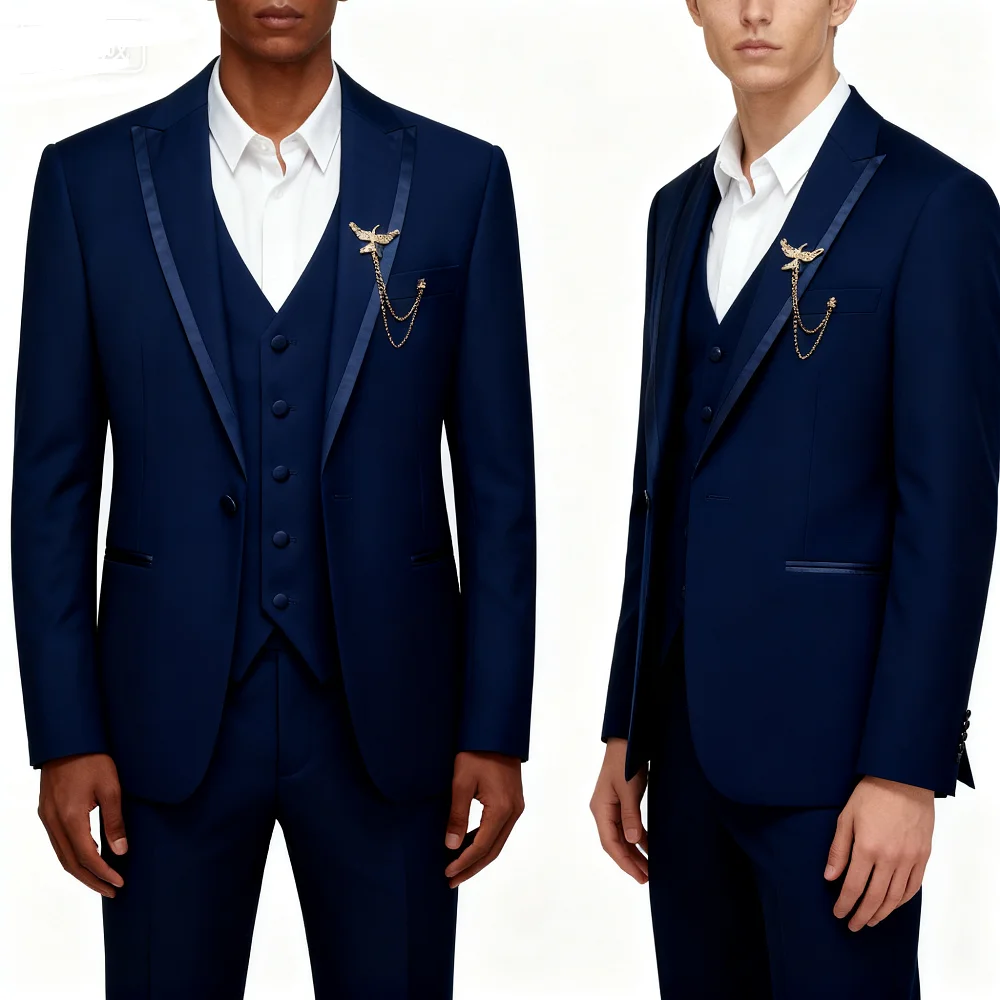 

Men's Black 3-Piece Suit Slim Fit Elegant Formal Casual Ensemble Jacket Vest Pants Business Wedding Dance Suit