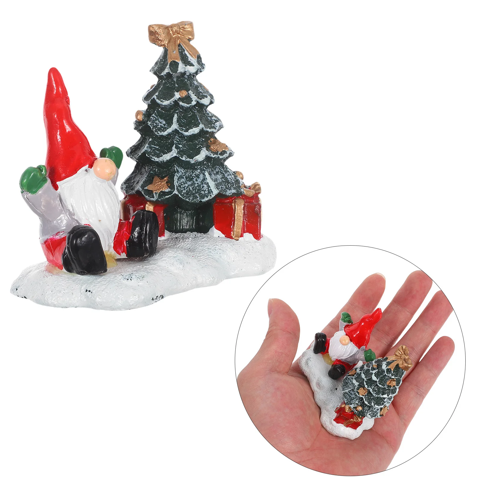 

2Pcs Resin Christmas Decor Small Xmas Trees and Santa Statues for Office Home Holiday Display Festive Scene Arrangement