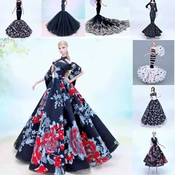 1/6 BJD Dolls Accessories Classic Black Style Evening Dress For Barbie Doll Clothes For Barbie Outfits Princess Party Gown Toys