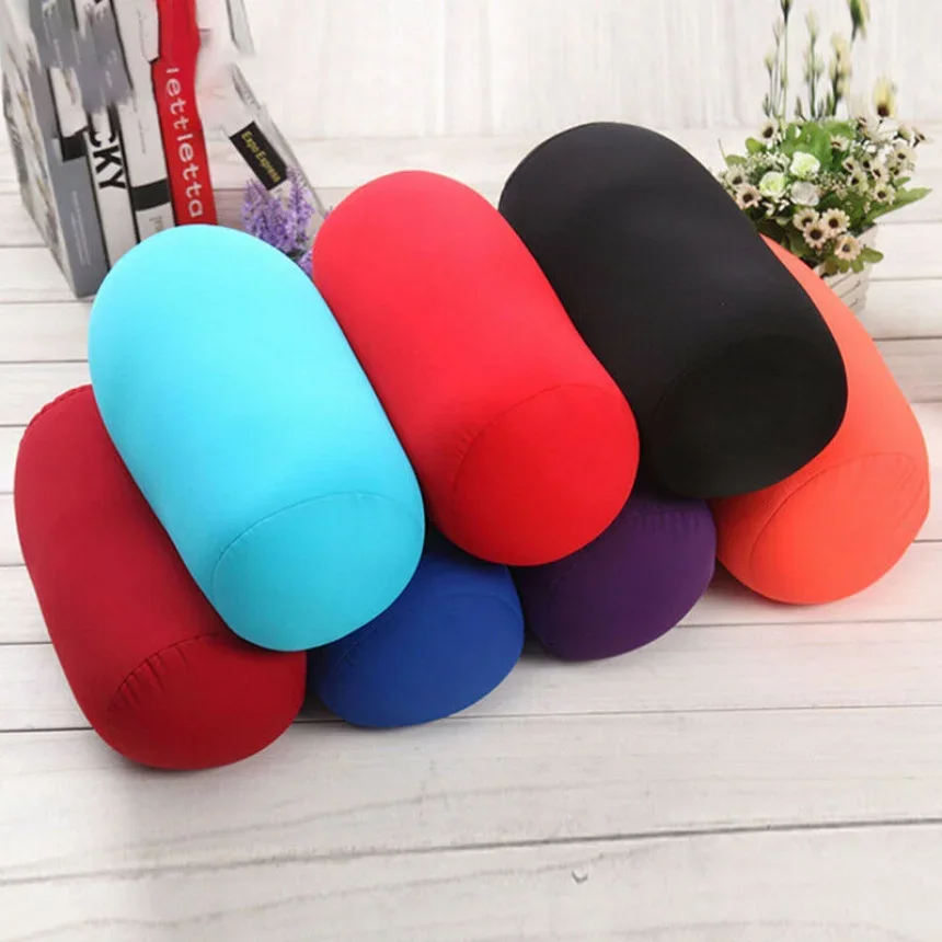 Soft Creative Pillows Roll Round Memory Foam Pillow Microbead Back Cushion FIt for Home and Travel1pc