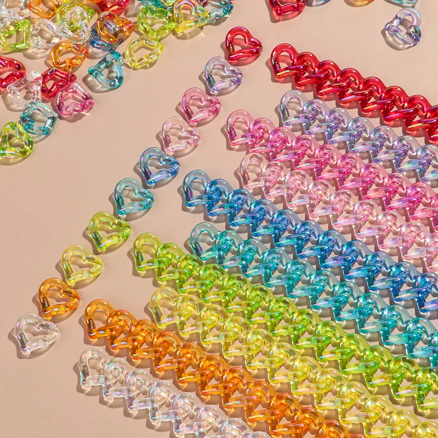 30 sztuk opalizujący przezroczysty akryl 19x21MM łańcuszek z ogniwami serca luźne koraliki na bransoletkę naszyjnik Making DIY biżuteria akcesoria