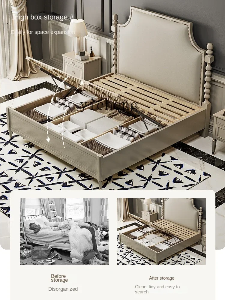 ZF Light Luxury Bed Master Bedroom Modern Minimalist Double Bed Bedroom Solid Wood High Back Bed