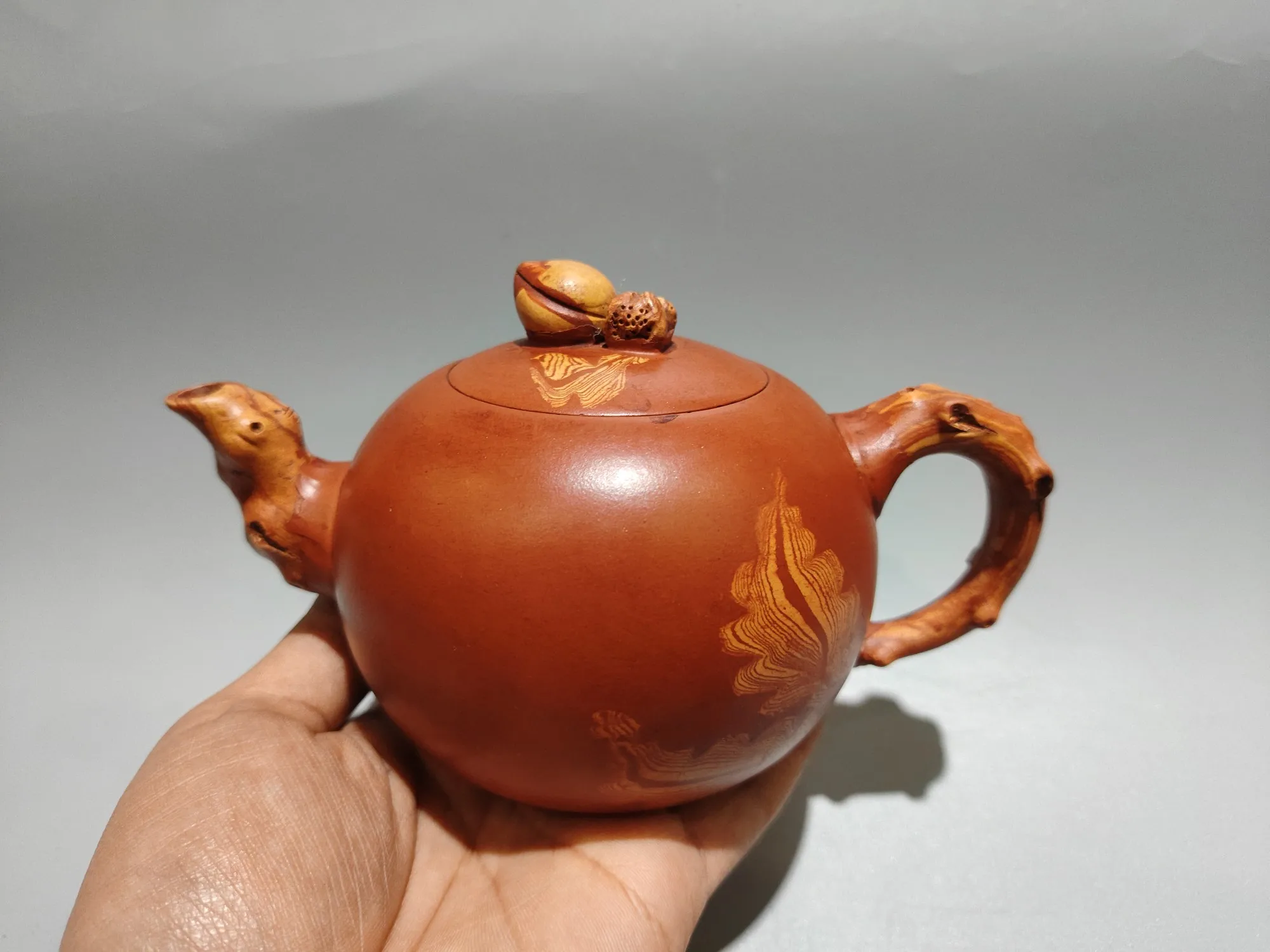 Purple Clay Pot Shoutao clay pot Painted peach leaf pattern Tree Root Mouth Pot Kettle Teapot  Pot Tea