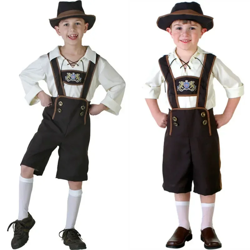 Oktoberfest fantasia para meninos, fantasia Lenhosen, roupa bávara alemã, cosplay de cerveja tradicional, macacão infantil, roupa de festa