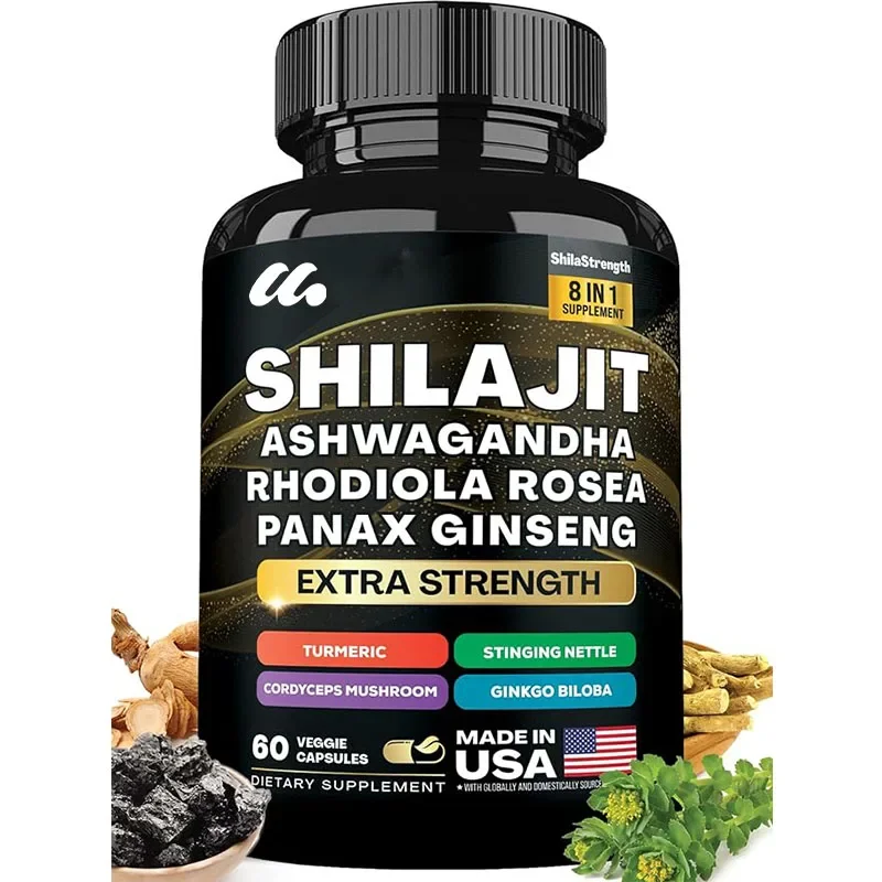 Shilajit-Panax Ginseng de Sudáfrica, Solanum druncido, Rhodiola, cúrcuma, Ginkgo, urtigata, Cordyceps, seta, 60 cápsulas