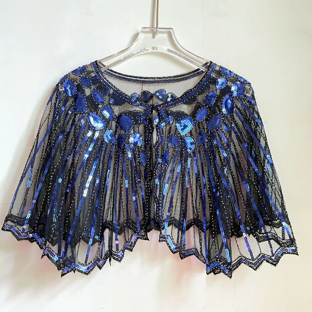 Formal Evening Sequin Wrap Shawl With Hook Elegant Mesh Capelet For Party Wedding Shiny Bolero Decorative Glitter Stole Cover