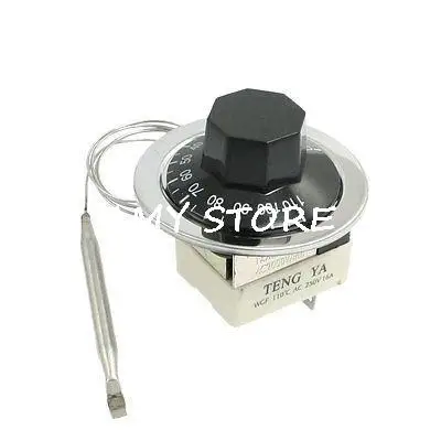 30 - 110C AC 16A 250V Rotary Knob Temperature Control Capillary Thermostat 1NO, 1NC