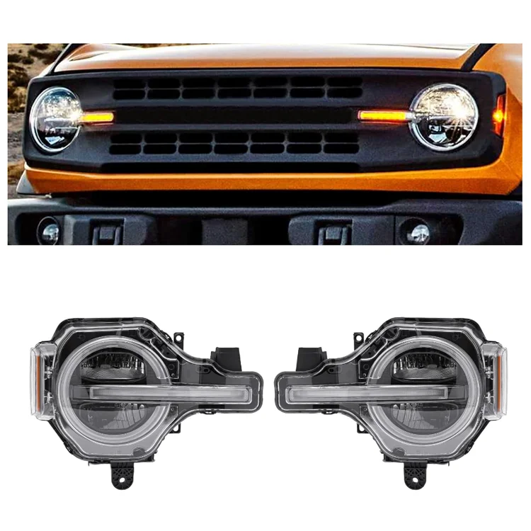 

High Quality Headlight Assembly For 2021-2023 Ford Bronco, Clear LED Headlight, Black Housing M2DZ13008F M2DZ13008E