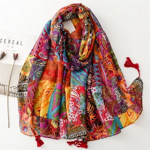 얇은 패션 Aztec Paisley Floral Tassel Viscose Shawl Shawl Skarf 고품질 랩 파슈미나 훔친 부 폰다스 무슬림 히잡 180*90cm 8 최고의 판매 파슈미나 여성 - №7