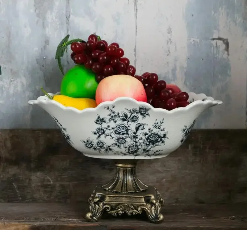 Home High-footed Fruit Plate Living Room Table Snack Candy Dried Storage Tray American Ceramic Tableware