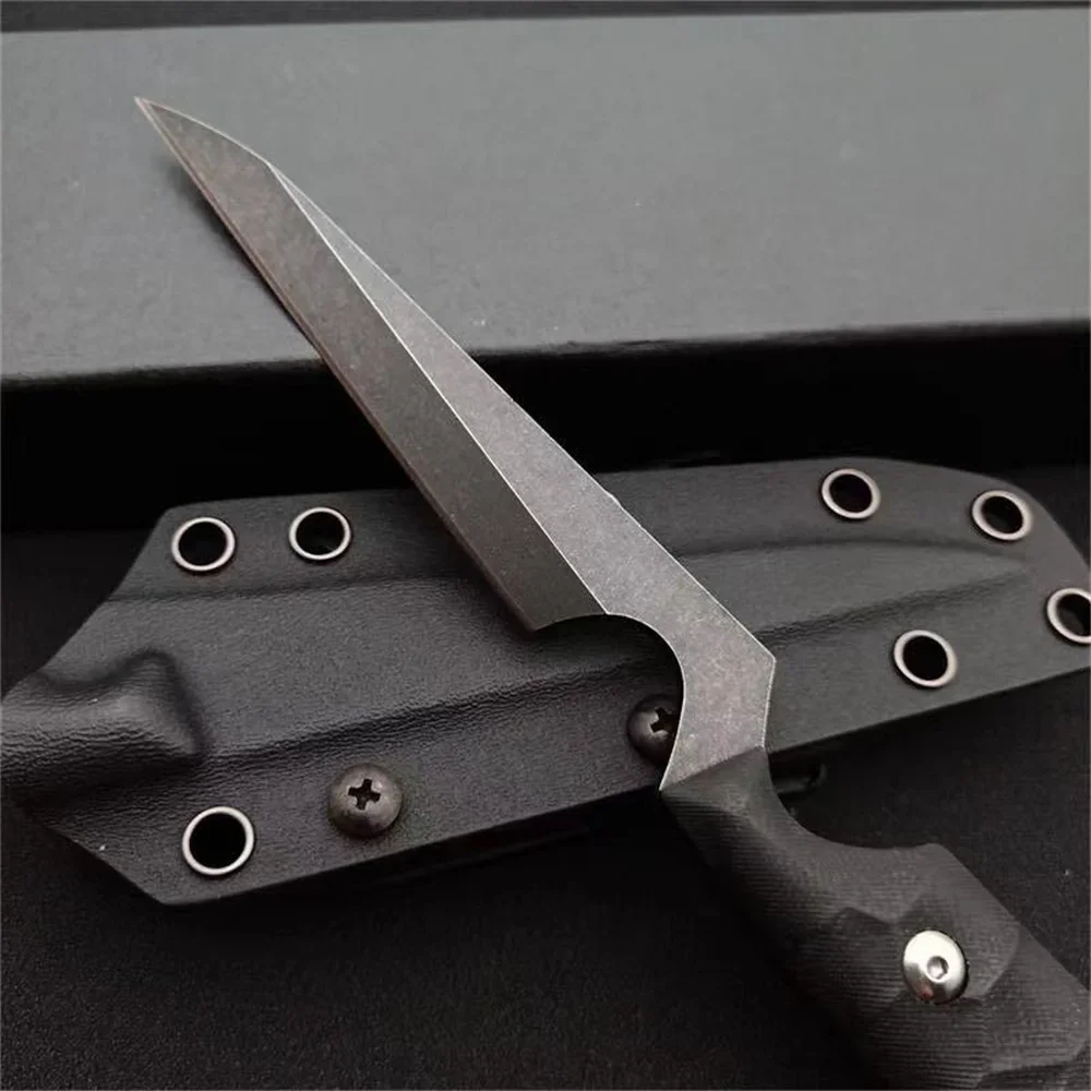 Classics Portable Utility Fixed Blade Knife Stonewashed 1070 Steel Blade G10 Handle with K Sheath Tactical Camping Hunting Tool