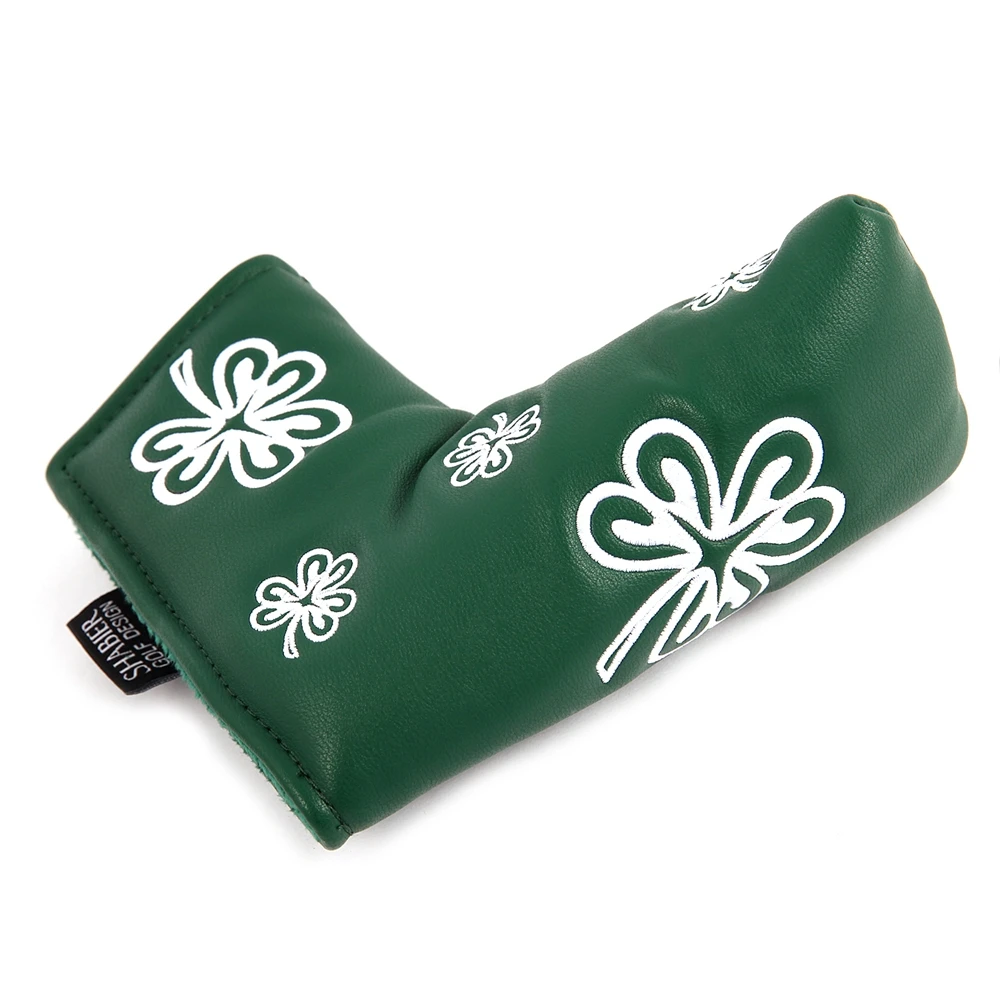 Green PU Leather Shamrock Embroidery Golf Club Magnetic Closure Blade Mallet Putter Covers