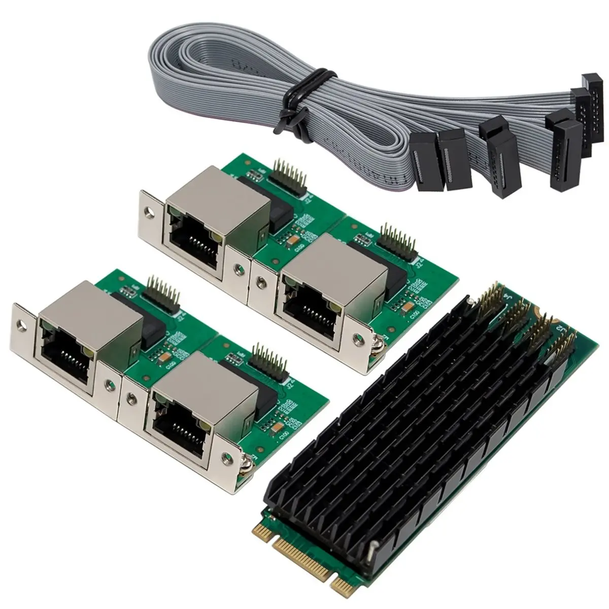 M.2 B+M Key Network Card PCIe 1G 4 RJ45 Port Network Card I350T4 Vision Acquisition RS232 Serial Port Server for Desktop