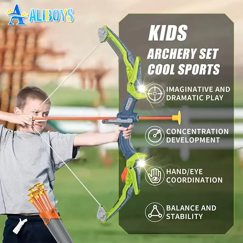 Kid Archery Toy  Light-up Bow And ArrowSuction Cup Target Outdoor Shooting Game Luminous Bow Arrow Soft Toy Children Boy Gift