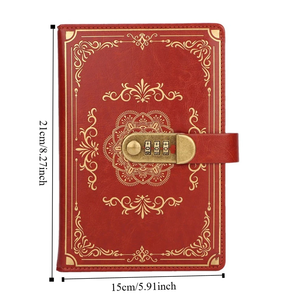 A5 100Sheets Journal Notebook With Lock Flower Cover Embossed Design Diary Writing Pads PU Leather Stationery