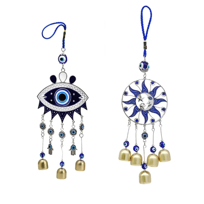 Turkish Blue Evil Eye Amulets Hand Wall Protection Hanging Lucky Pendant Wind Chimes Garden Home Decorations Ornament Blessing G