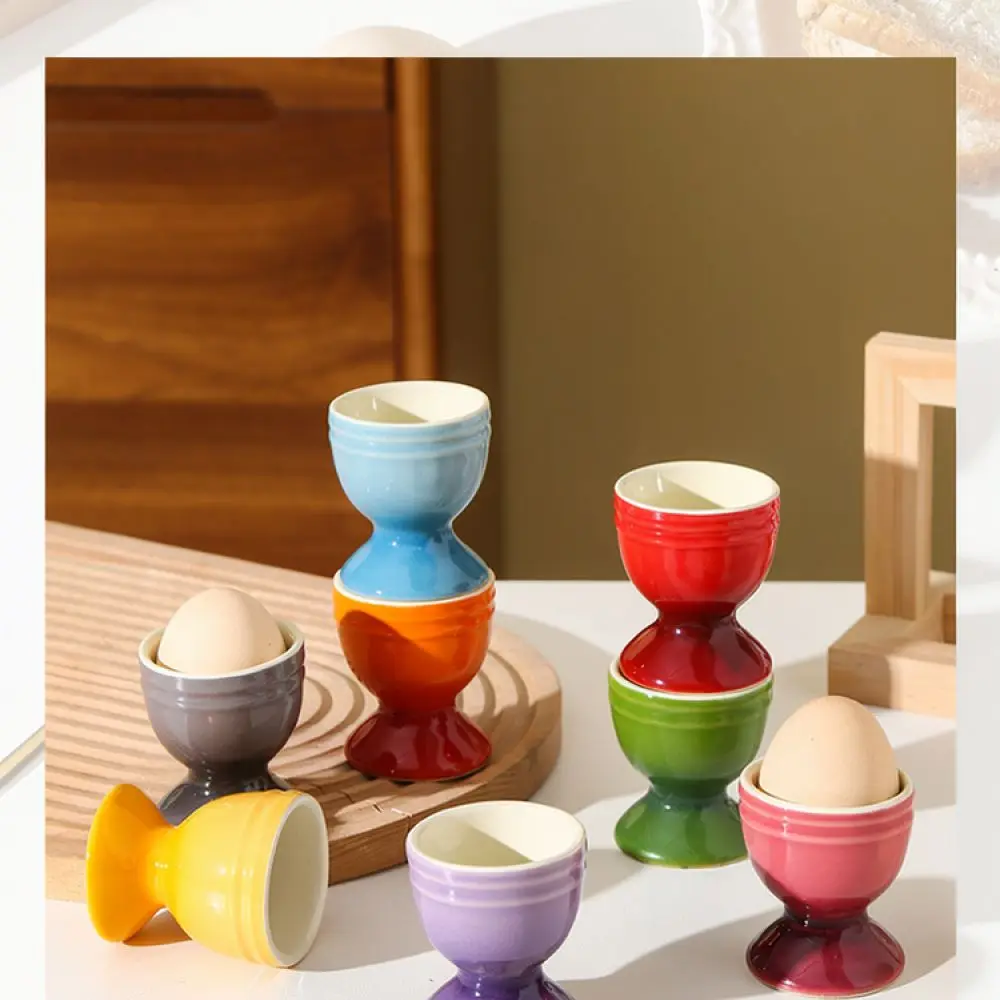 Creative Kiln Glazed Egg Cup Porcelain High Base Ornament Modern Minimalist Tableware Holder For Daily Meal Kitchen Setup
