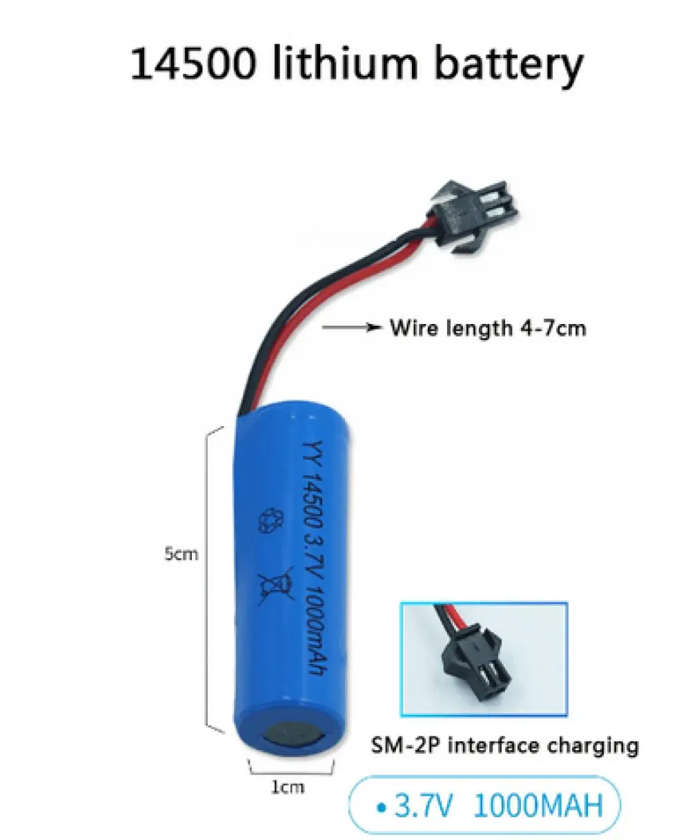 3.7V 1000mAh 14500 Lithium Battery With SM-2P Interface Charging For Wireless Control Models Machines Tanks Toys