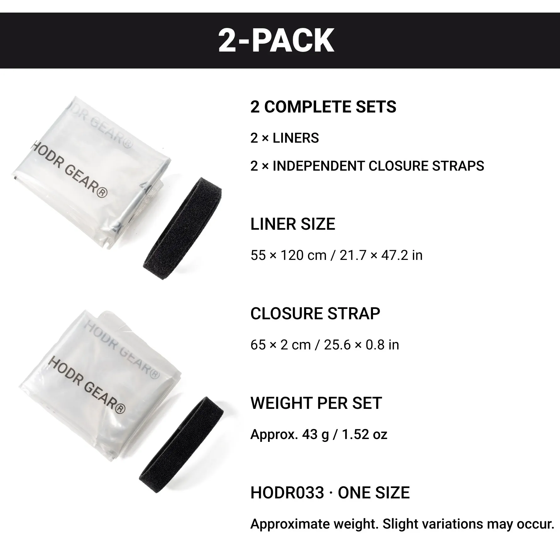 [HODRGEAR] Ultralight Polycro Pack Liner 2.0 – 2er-Pack Wasserdichter Rucksack-Liner 30μm Polyolefin-Folienrolle + Wickelverschluss 55×120cm