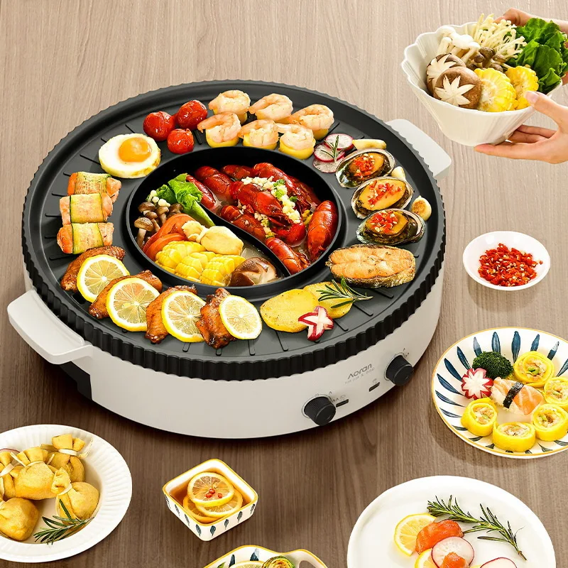 220V Non-stick Electric Grill Household Electric Hot Pot Multi Cooker Machine 5L Bbq Grill Barbecue Maker Machine