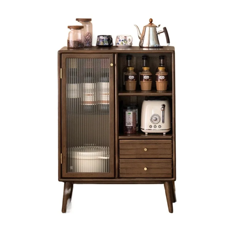 Solid wood dining side cabinet living room retro walnut tea cabinet Nordic household small apartment sofa side cabinet