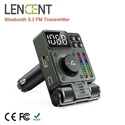 LENCENT Bluetooth 5.3 FM Transmitter for Car Adjustable Treble and Bass Sound Music Player Supports PD30W Fast Charging Car Kit