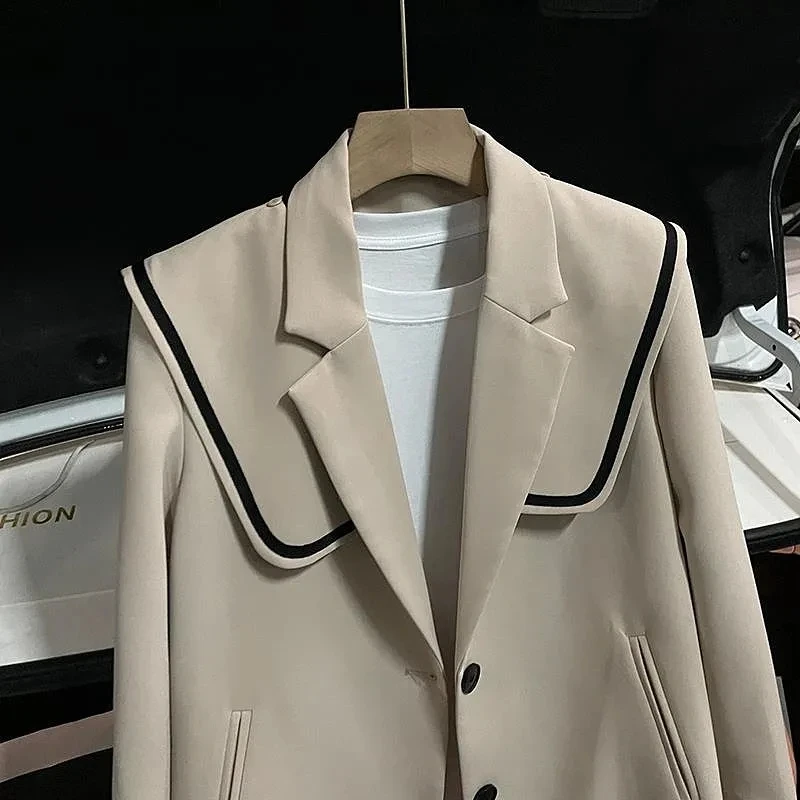 Blazers de manga larga para mujer, ropa de calle informal, holgada, con bolsillos y botones, de Color sólido, a la moda, para primavera y otoño, 2024