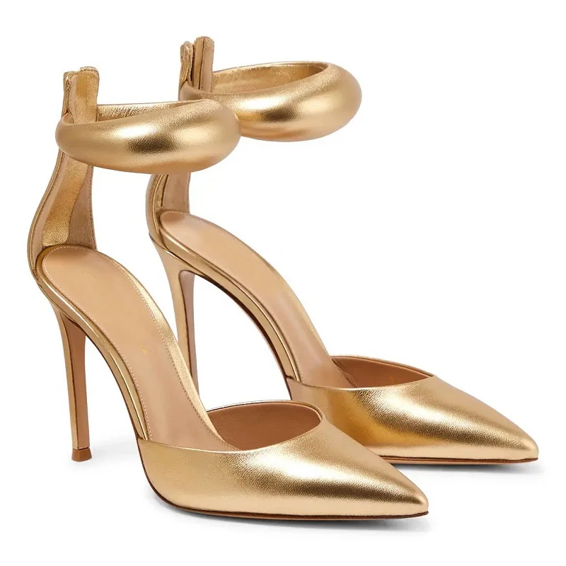 

Spring and Summer New Gold Pointed Shallow Mouth Single Shoes Thin High Heel Banquet Dress Versatile Large Size Women's Sandals