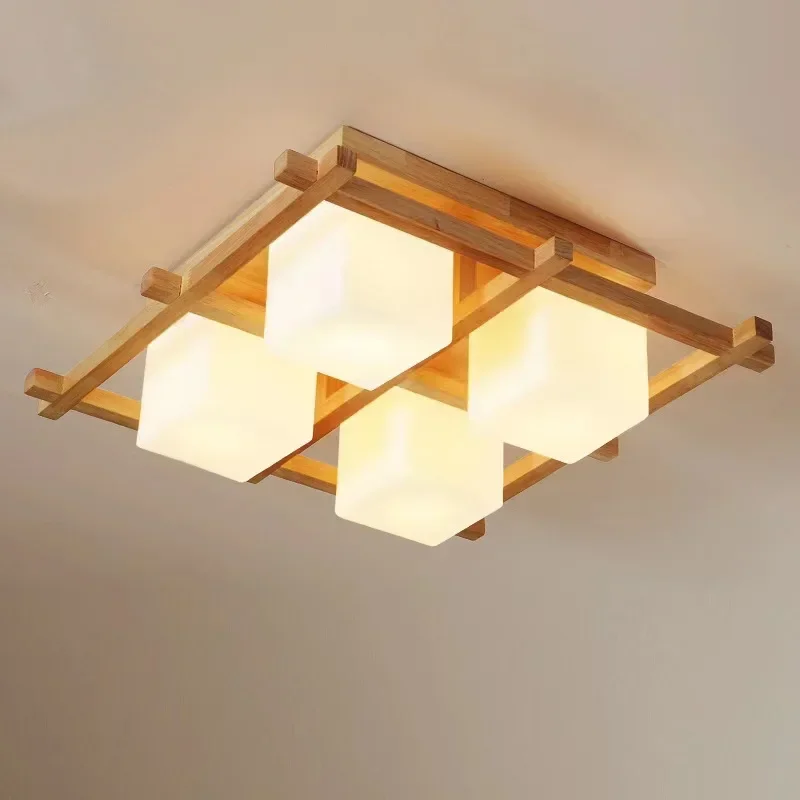 

WW Wooden Modern LED Ceiling Lights Square Ceiling Lamp With Dimming Remote For Living Room Dining Light Wood Bedroom Lamps