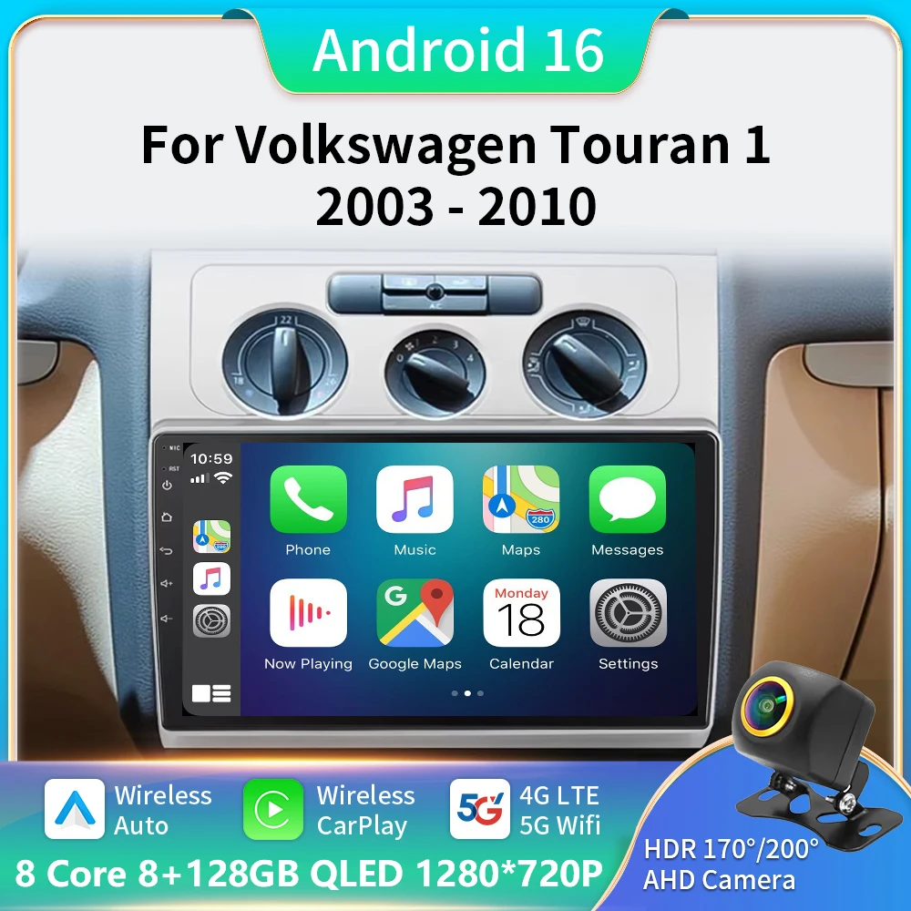

Android 16 Car Radio For Volkswagen Touran 1 2003-2010 Carplay Navi Auto GPS 5G Multimedia Auto Stereo BT IPS Screen DSP BT DVD