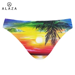 Sexy Men Swimwear Polyester Quick Dry Palm Tree at sunset Swimming Briefs Gay Low Waist Swimsuits Beach Pool Spa Bathing Panties