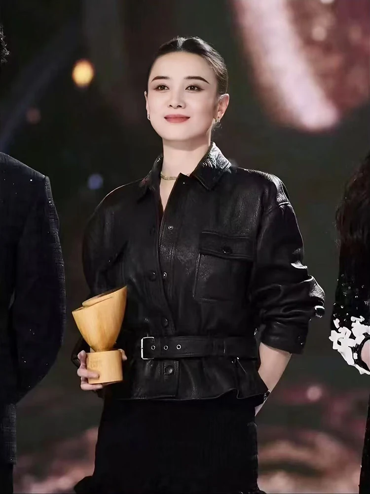 

Женская кожаная куртка-косуха из натуральной овечьей кожи с поясом, винтажный стиль, новая модель весна-осень