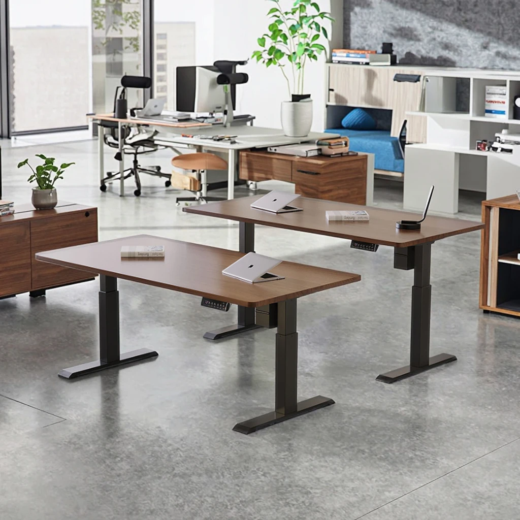 Luxo ergonômico inteligente sentar levante-se mesas de mesa duplo motor sentar suporte elétrico altura ajustável quadro de mesa