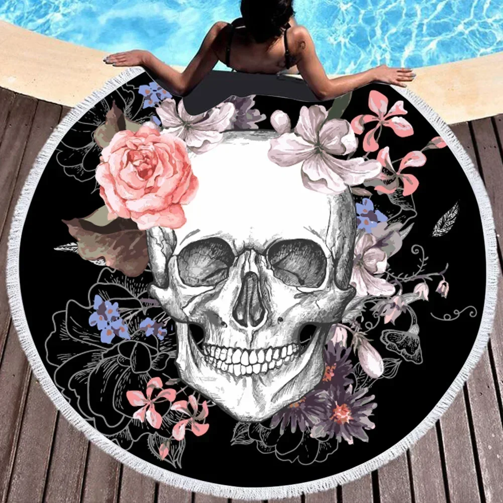 150cm Beach Thick Round 3d Sugar Skull Printed Beach Towel Fabric Quick Compression Towel Tapestry Yoga Mat Beach Towels