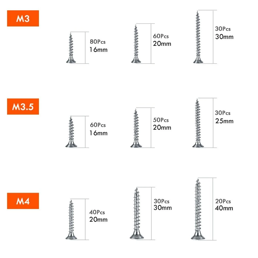 400pcs Galvanized Cross Countersunk Head Screws Self-tapping Screws Set Carbon Steel Flat Head Wood Screws Combination Kit