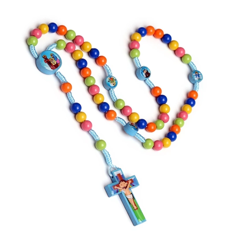Collana del rosario del fumetto del capretto Perline colorate Gioielli preghiera cattolica Regalo cattolico Dropship