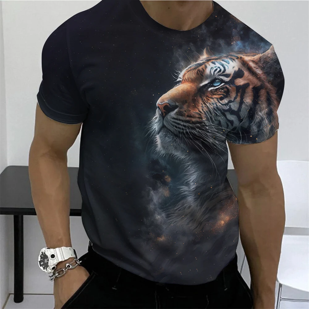 2024 Summer Fashion 3D Print Men's T Shirt Street Harajuku Tiger Print Men's Short Sleeve Oversized T Shirt Vintage Sports Tops